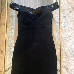 BCBGMaxazria Cold Shoulder Black Sequins Dress